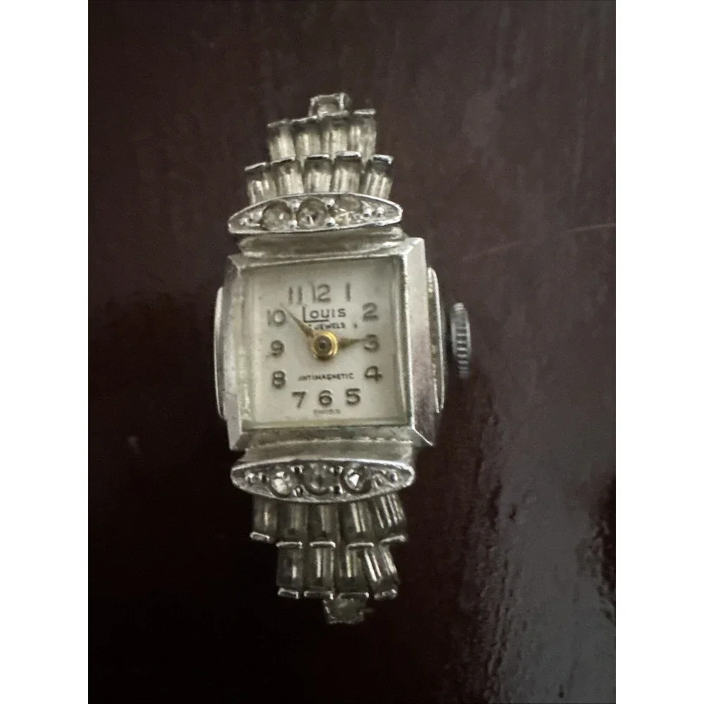 Vintage Louis Clear Rhinestone Art Deco style ladies wristwatch